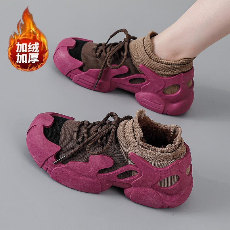 Women's mid-cut winter shoes: new winter collection - fleece-lined, extra thick cotton shoes, cold-weather protection, warm, casual, thick-soled athletic shoes for women
