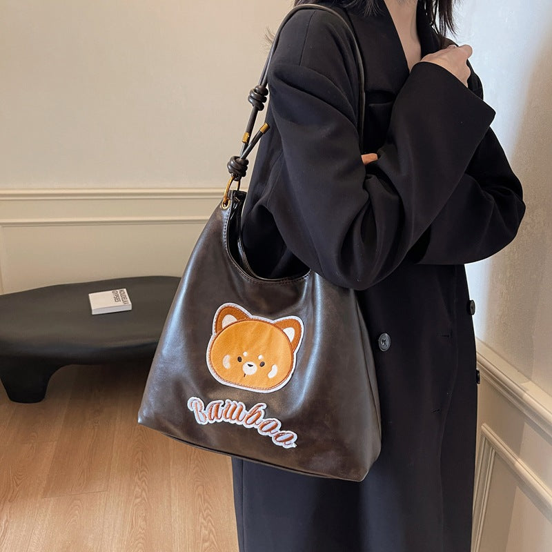New fashionable and cute 2025 bear shoulder bag women's Donnie Mori casual tote bag large-capacity messenger bag