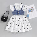 new product girl fashion polka dot small flying sleeve petticoat fringe denim camisole suittwo-piece set