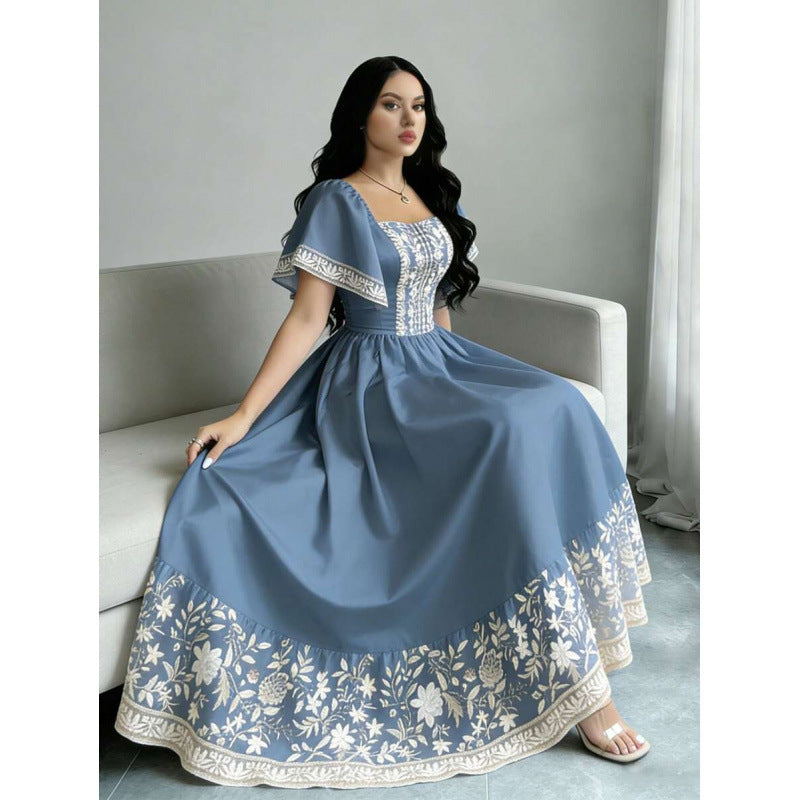 Amazon fashion elegant short-sleeve midi dress for women,  summer new arrival, slimming and figure-flattering