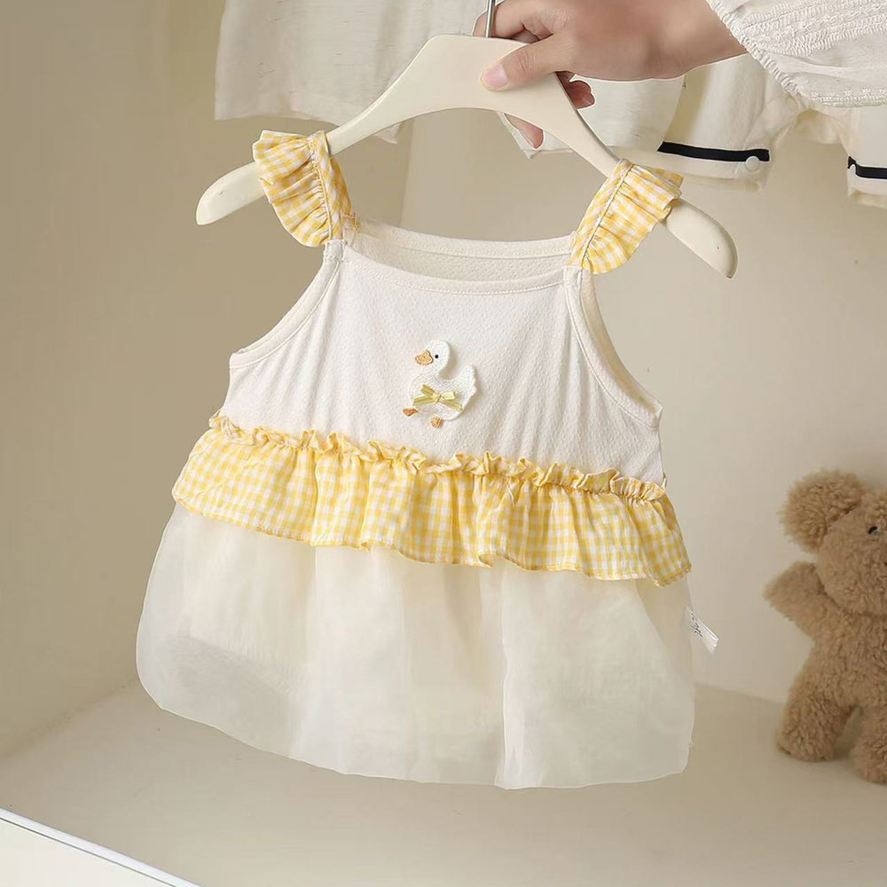 Girls' sweet flutter sleeve lightweight romper dress - stylish princess style, perfect for birthdays, first months, and everyday wear