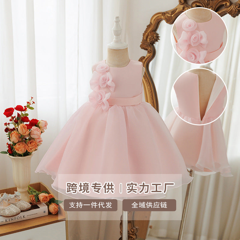 Girls' princess dress - baby birthday, first birthday, newborn, kids' dress - satin, high-end, sleeveless tank dress