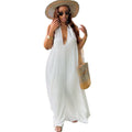 European and american cross-border african women's clothing  summer new arrival: elegant v-neck backless white long slip dress