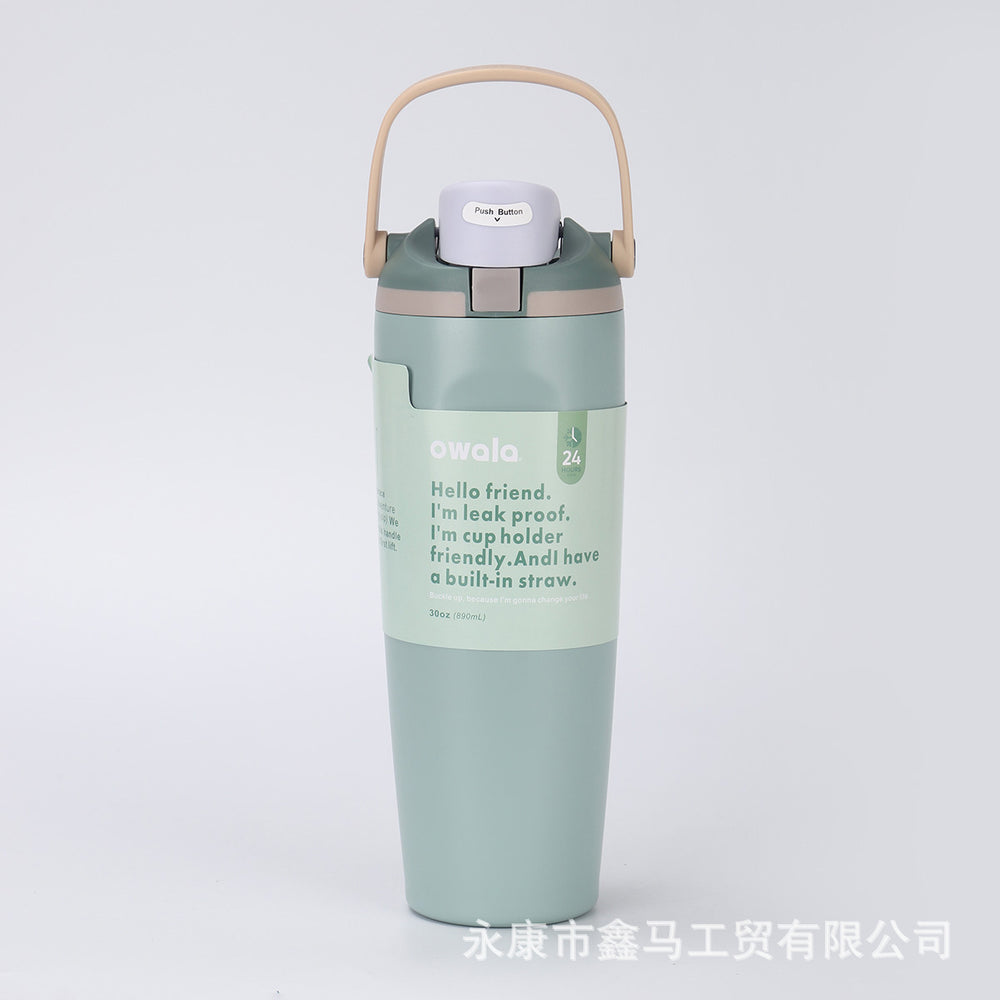New arrival high-looking owala fruit cup outdoor portable satchel car cup 304 stainless steel straw thermos cup