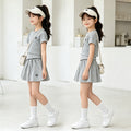 Girls' skirt-pants set, new  summer collection: stylish short-sleeve two-piece outfit for mid-to-large children, combining sporty and trendy fashion