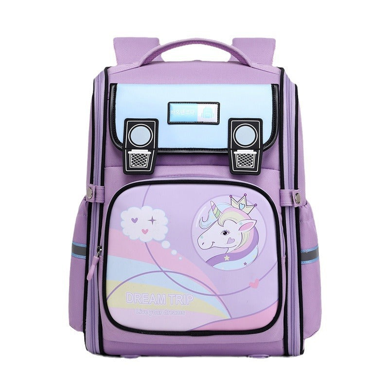 New cartoon primary school schoolbag integrated large-capacity boys and girls spine protection backpack light