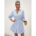 code new arrival  original women's elegancestripes lapel ruffles hem a-line skirt