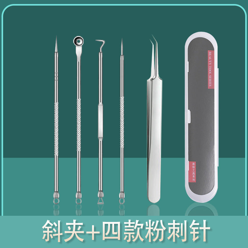 Ready-to-ship wholesale stainless steel blackhead remover kit, including blackhead extractor, comedone remover, and acne needle 4-piece set, beauty tools for tiktok