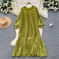 European and american fashion heavy beaded lantern sleeve loose pleated dress women's  autumn casual high-end long dress