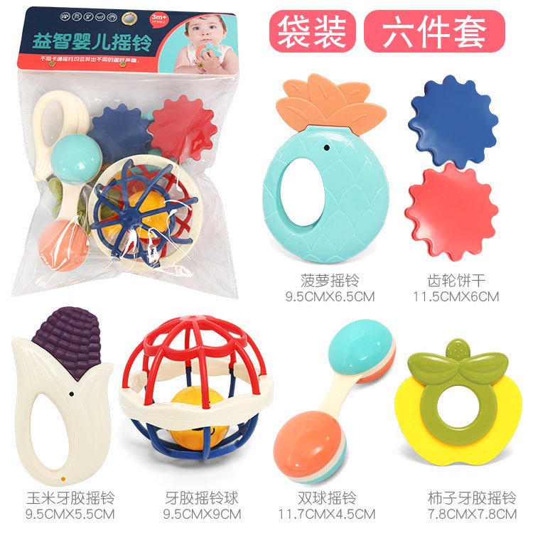 Baby rattle 6-piece set Baby educational soothing toy Toothpaste soft glue hand rattle 3-12 months newborn
