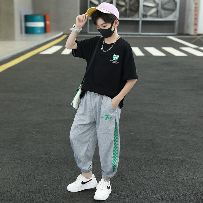 Boys' summer short-sleeve outfit: new  styles for older kids - trendy and stylish summer sportswear set for boys