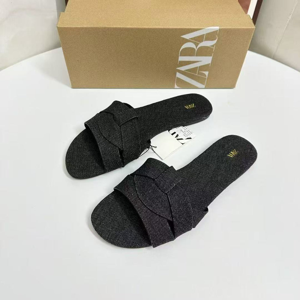 Za summer flat sandals soft sole one-piece commuter shoes fashionable versatile european and american plus size cross-border women's shoes wholesale