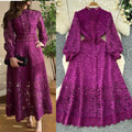 Classyelegancelacedressnew arrivalcut out crochet waist lantern sleeve long sleeves waist dress