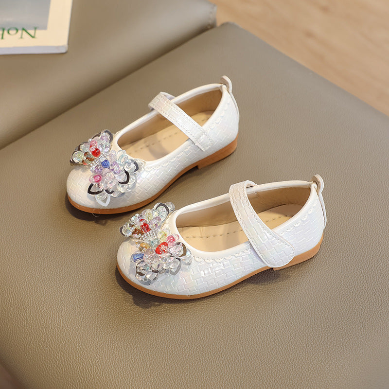 spring/autumn korean style girls' leather shoes, bowknot princess flats, children's velcro performance dance shoes, flat sole