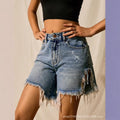Amazon tiktok pinduoduo export cross-border fashion irregular raw edge denim shorts women's high waist slimming look