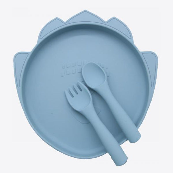 Factory wholesale baby suction cup dinner plate creative kindergarten anti-drop food grade silicone fork and spoon set silicone dinner plate
