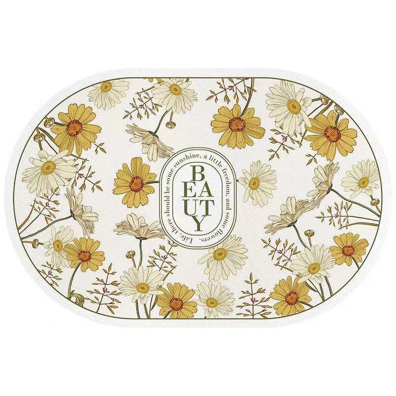 American retro floral diatomite mat - non-slip bathroom mat, absorbent & quick-drying entrance mat for bathroom and doorway