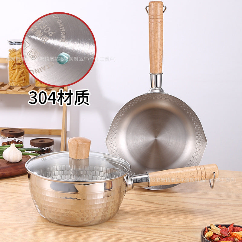 304 stainless steel flat-bottom japanese yukihira pan - non-stick, induction compatible, suitable for soups, milk, baby food, and deep frying