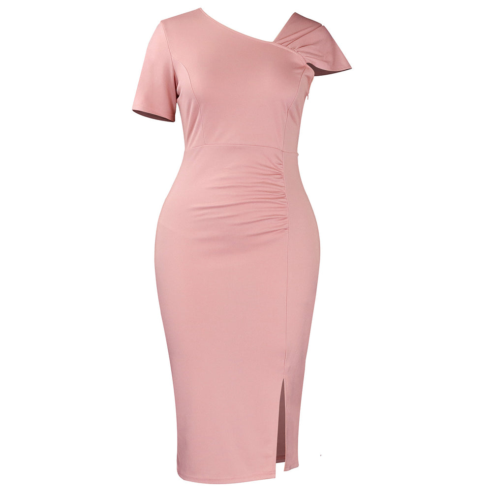 D621  european and american women's clothing new fashion elegant solid color asymmetrical neck bodycon african dress