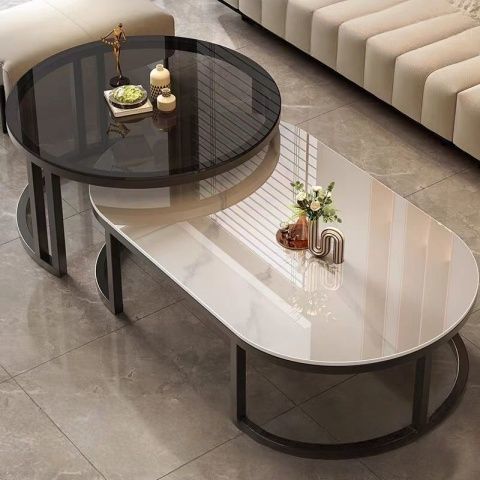 Rock slab coffee table living room for home small apartment 2025new arrivalaccessible luxuryclassy modern simple oval combination coffee table