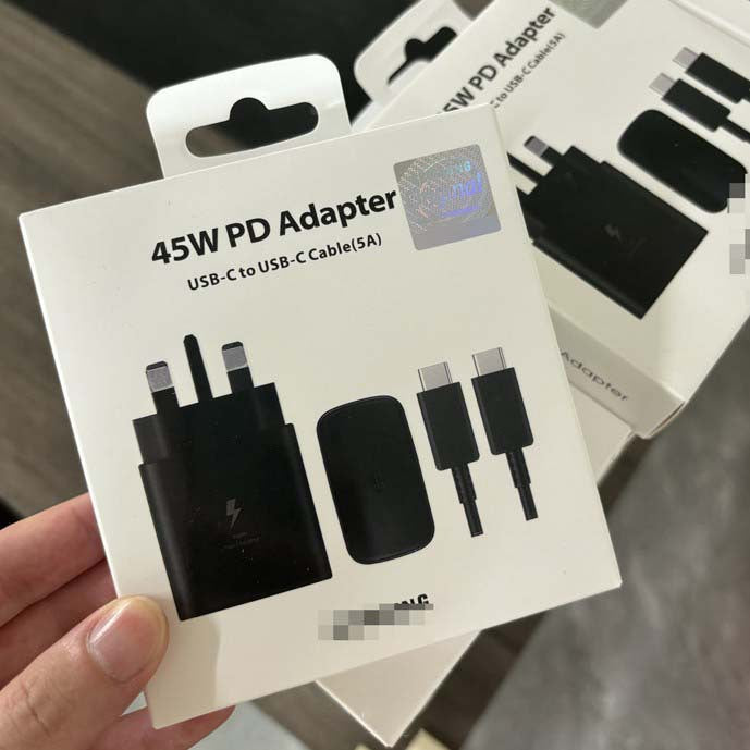 Original t845 charger, compatible with samsung phones, 45w european/uk plug, super fast charge 2.0 charging adapter