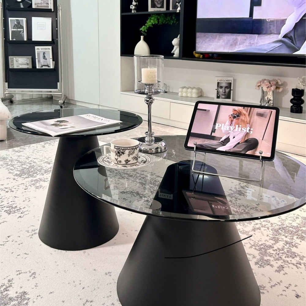 Minimalist glass coffee table - modern round/square top - simple, light luxury living room tempered glass side table