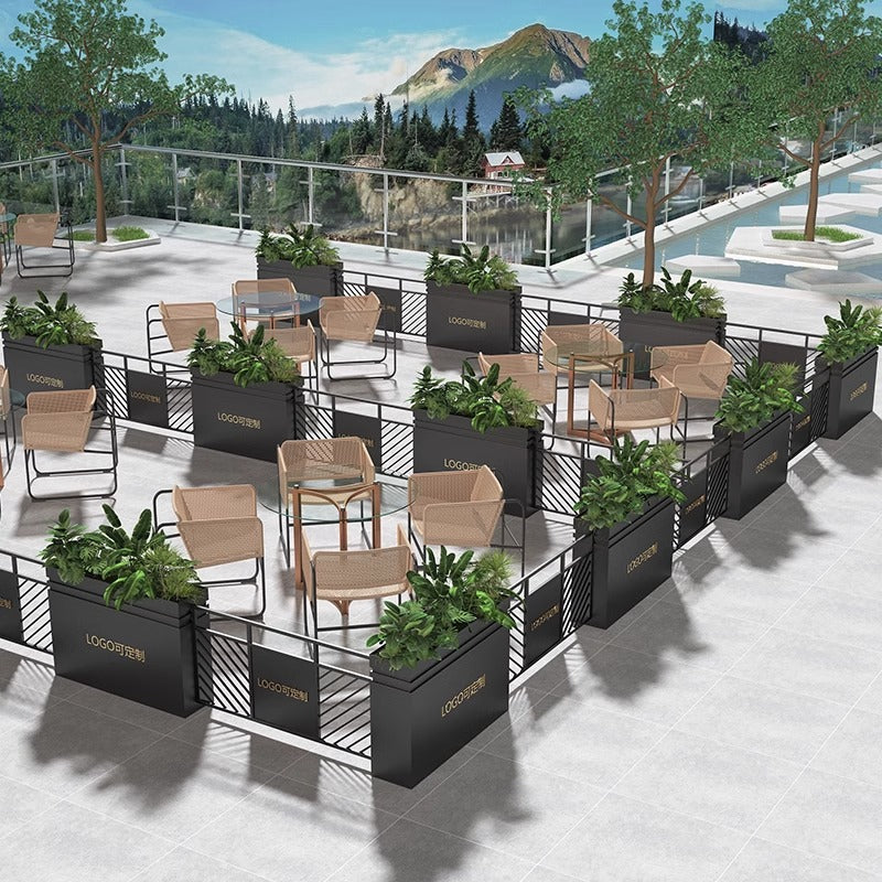 Outdoor wrought iron flower box grid combination fence commercial street square flower slot planting flower pot restaurant stainless steel flower bed