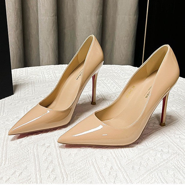 2026 summer sexy pointed-toe stiletto heels - women's professional commute red sole patent leather breathable solid color pumps