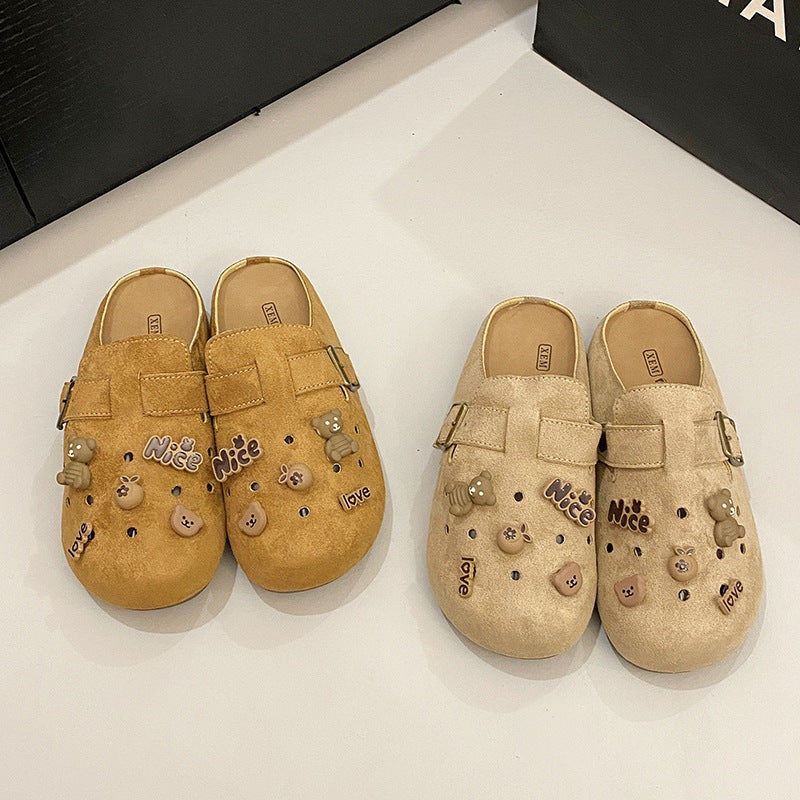 Family wear birkenstock shoes toe-cap half slippers for women outwear inner height new arrivalretro lazy half slippers crocs shoes for women