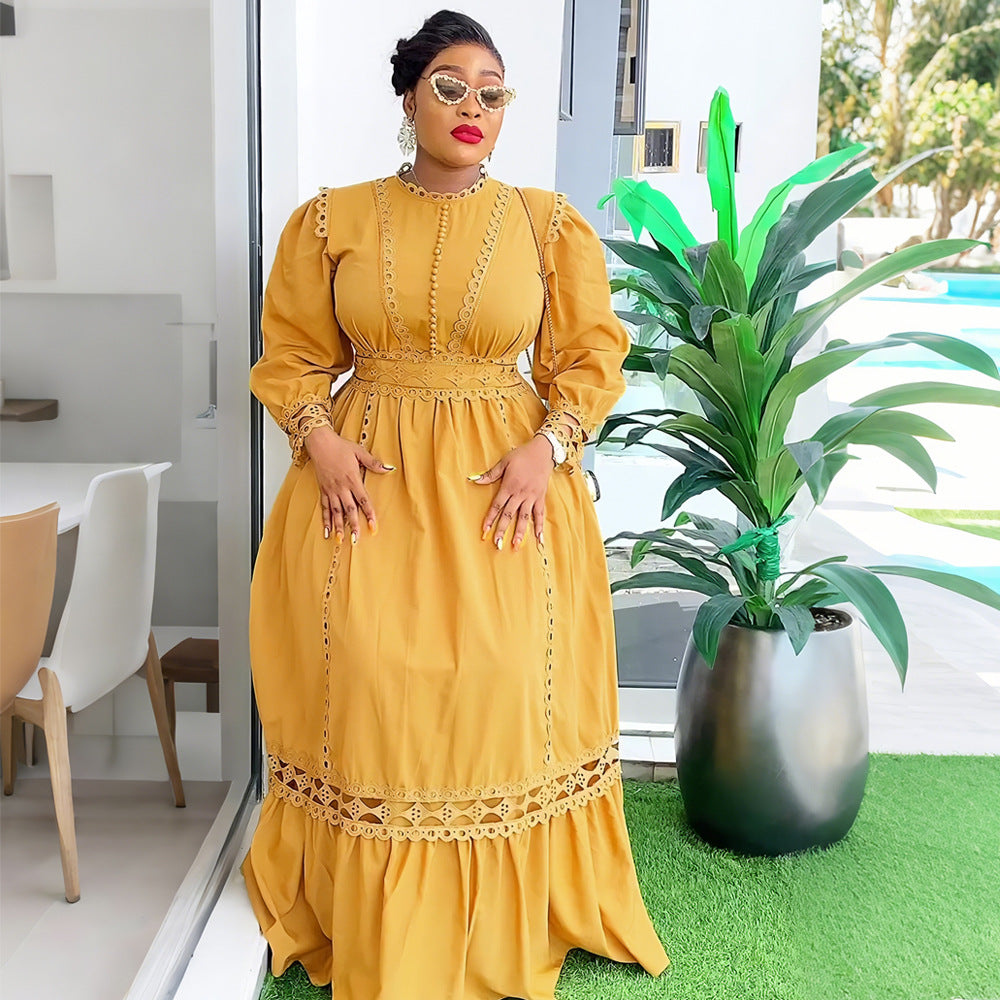 African plus size women's clothing   foreign trade cross-border maxi dress european and american elegant long dress skirt