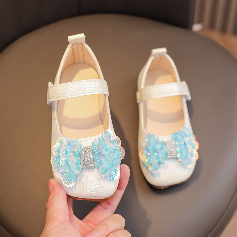 Preppy stylekidsflats square toe springnew arrivalk-style big bowsgirl princess shoes children's leather shoes