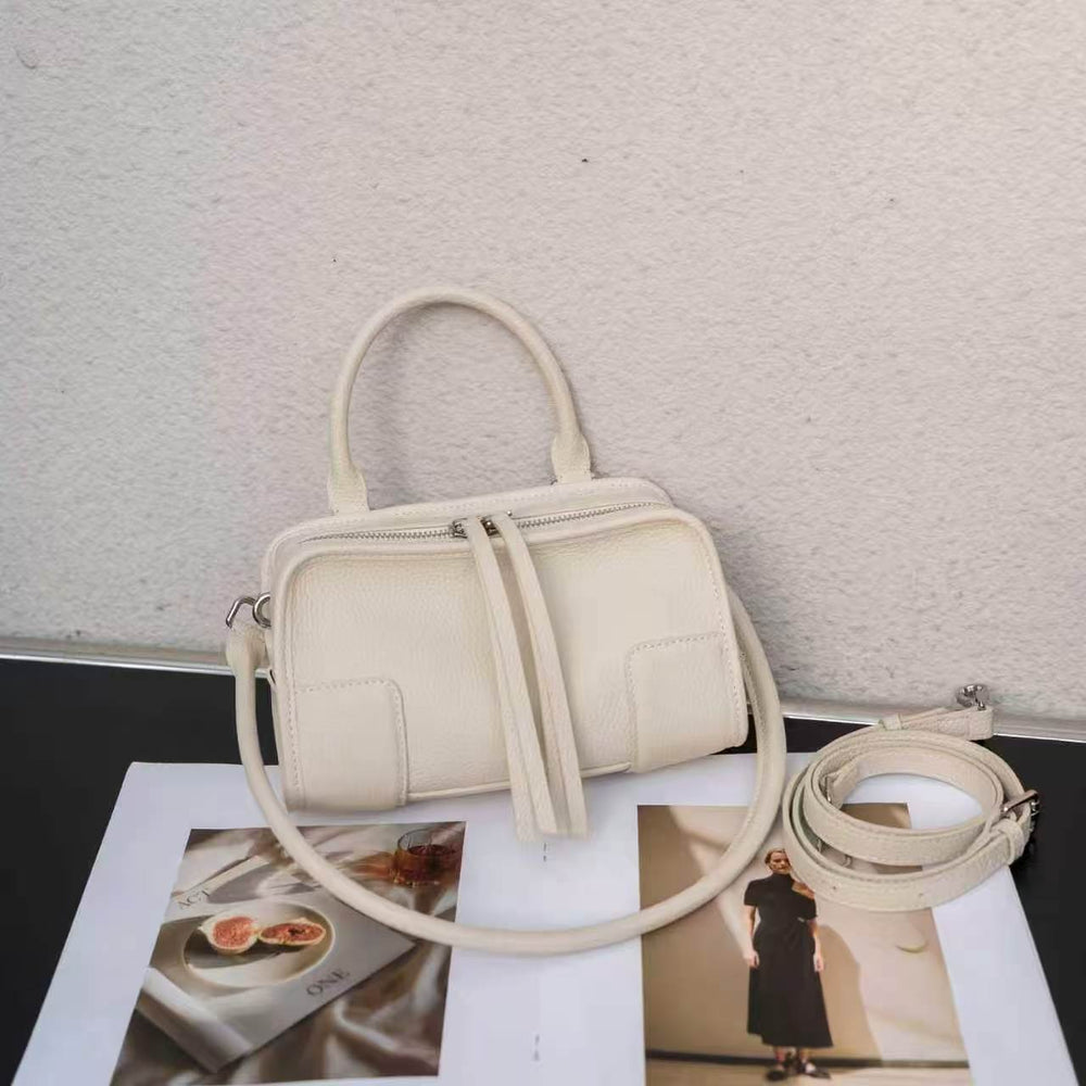 2026 new niche design vintage handbag fashionable versatile shoulder & crossbody bag vegetable-tanned leather boston bag