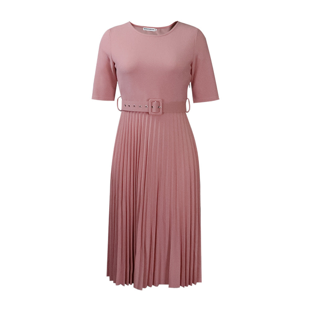 D028 dress - women's foreign trade summer  short sleeve high waist yellow pleated skirt african plus size european and american style dress