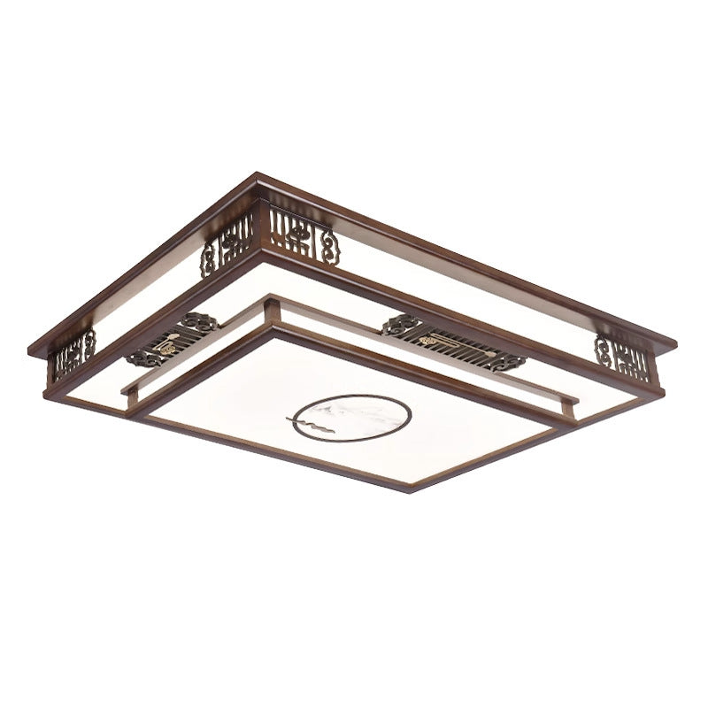 Double-layer simple Chinese living room light atmospheric rectangular ceiling light new Chinese solid wood lighting dining room bedroom lighting