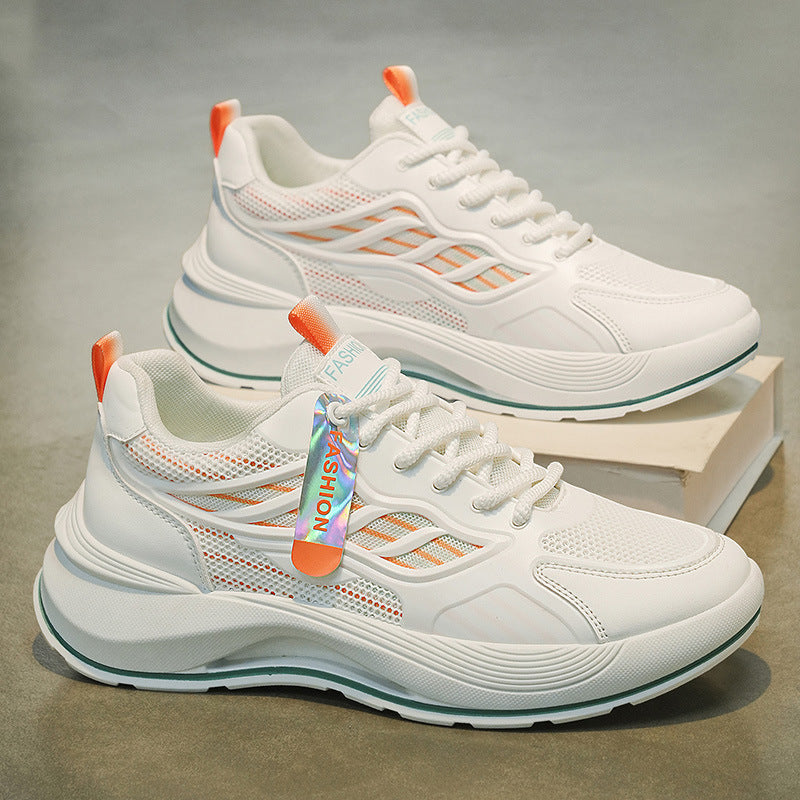 Men's shoes 2026 spring trendy brand versatile casual sports ultralight running shock absorption height increasing student white sneakers dad shoes