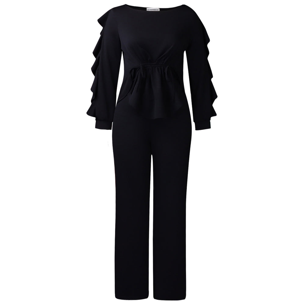 D3345  cross-border e-commerce  women's new fashion drawstring slim-fit top and casual pants two-piece set