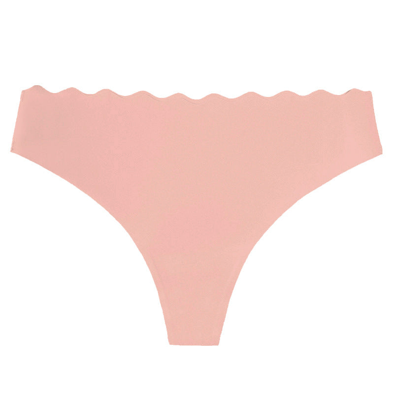 fashion one-piece seamless women's underwear pure colorcut out wavy waist low-waist nylon adhesive underwear for women