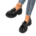 plus size high-heeled loafers  spring & fall new arrivalfashion metal chain thick sole slip-on leather shoes flats women
