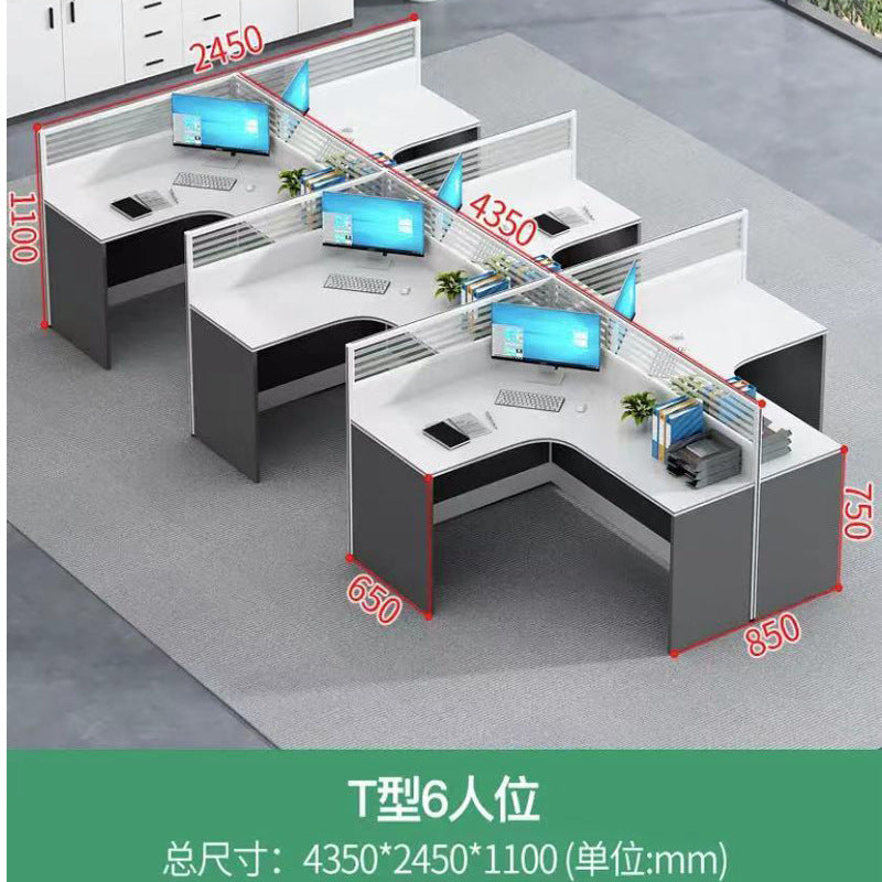Customizable office desk and chair set - modern minimalist 3-seat office desk for accounting and finance offices