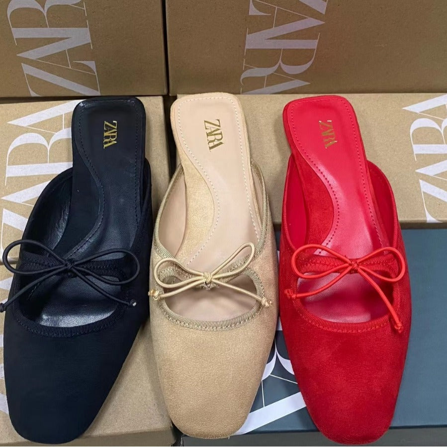 Za2024summer new product lazy head back hollow women's summer outwearflatscasualcasual square toe sandals for women
