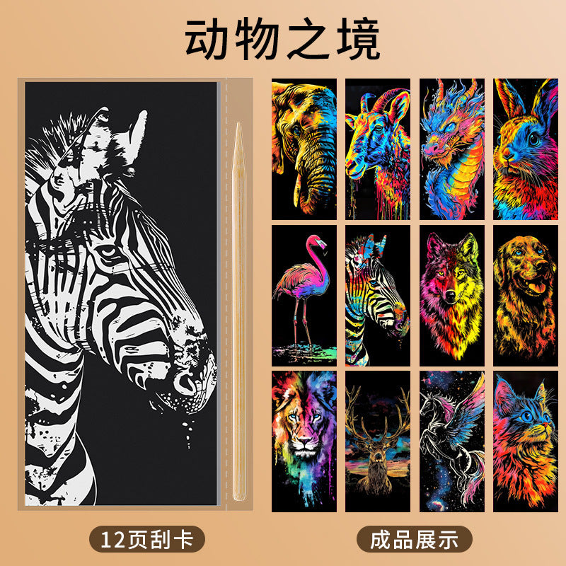 Scratch art paper - diy hand-painted scratch art - creative castle & dazzling night scene - stress relief art scratch paper