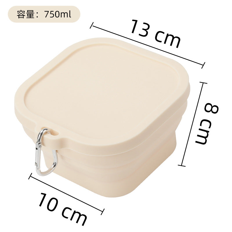 Portable outdoor travel silicone foldable small square bowl lunch box cutlery set food grade silicone instant noodle bowl