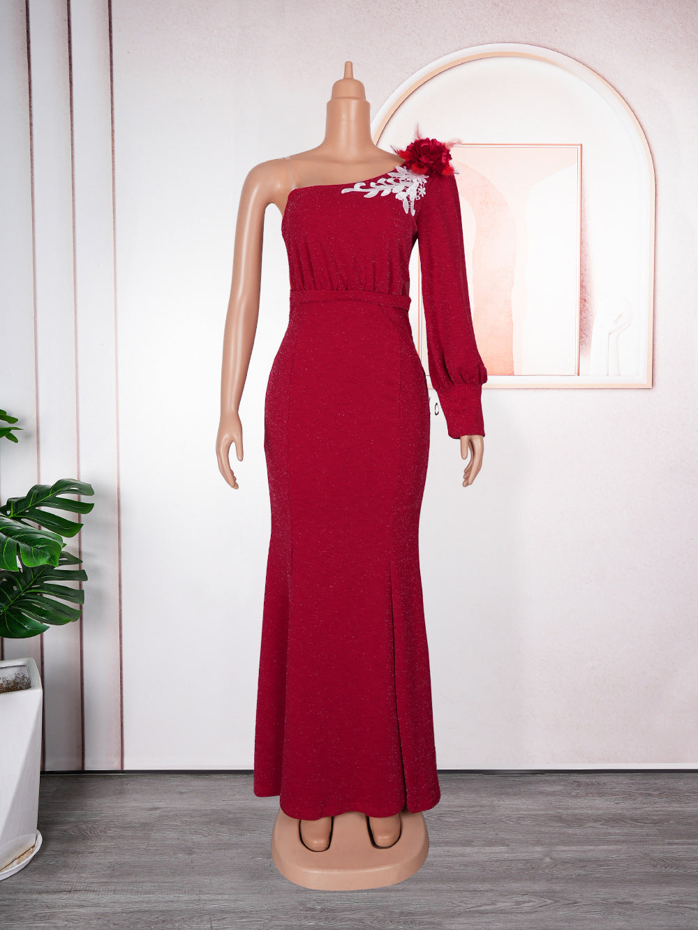 new year's eve bridesmaid dress train evening gown african women's one shoulder long skirt  dress