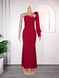 new year's eve bridesmaid dress train evening gown african women's one shoulder long skirt  dress