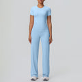 Cloud-feel outdoor casual sports short-sleeve yoga set - high-waisted, butt-lifting, straight-leg, wide-leg, quick-dry running & fitness outfit