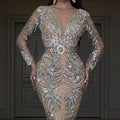 2025 new european and american style cross-border dress - gold foil long sleeve slim fit sexy mermaid train evening gown