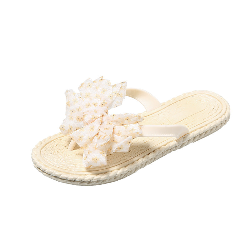 Women's summer flip-flops: fashionable floral & bowknot design, trendy thong sandals, beach shoes, non-slip slides for seaside wear