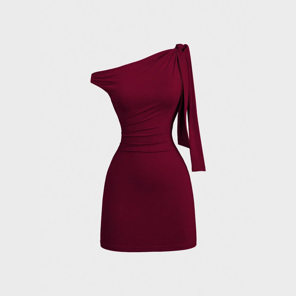 European and american style hot girl cross-border new solid color one-shoulder sleeveless patchwork tie-up bodycon mini dress for women