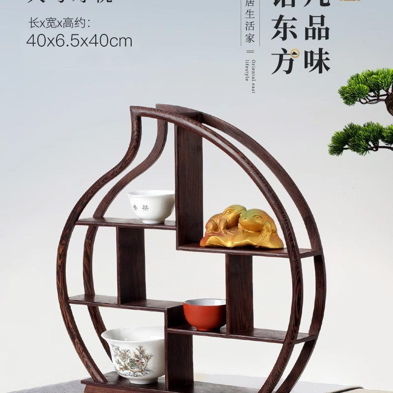 Solid wood teacup rack Chinese Bogu rack storage box table rack Pu'er teapot stove tea set accessories