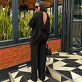 European and american cross-border african women's fashion  autumn new collection solid color casual open-back long sleeve shirt and wide-leg pants set